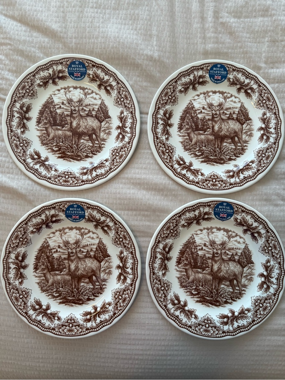 NEW - Royal Stafford Brown Deer Scenic Salad/Dessert Plates - Set of 4
